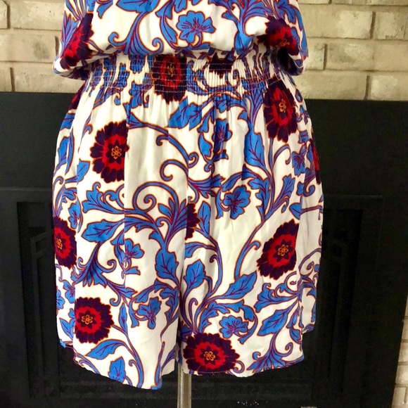 Gibson Floral Elastic Waist High Ruffle Neck Sleeveless Romper size Large - Picture 3 of 15